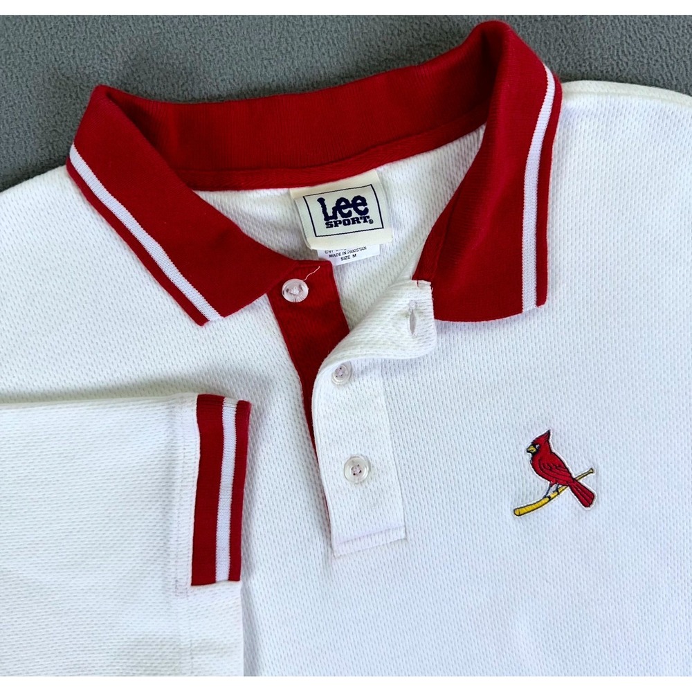 St Louis Cardinals Lee Sport Polo Shirt Medium White Vintage Embroidered 90s
